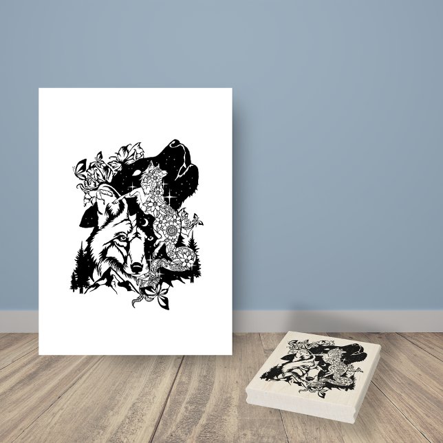 North American Coyote Art Colouring Page Rubber Stamp (Creator Uploaded)