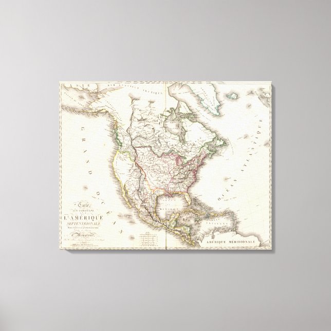 North American Engraved Map Canvas Print (Front)