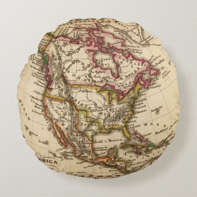North American Map 2 Round Cushion (Front)