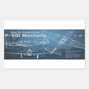 North American P-51D Mustang Blueprint Rectangular Sticker