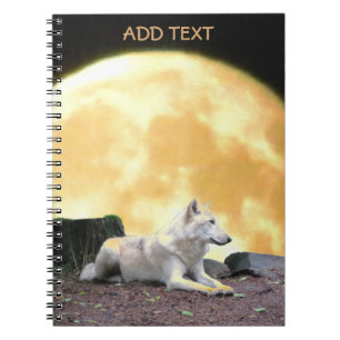 North American Wolf Against Full Moon Spiral Notebook
