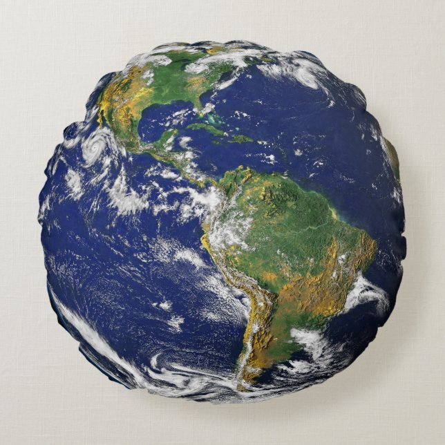 North and South America Earth Globe Round Pillow (Front)