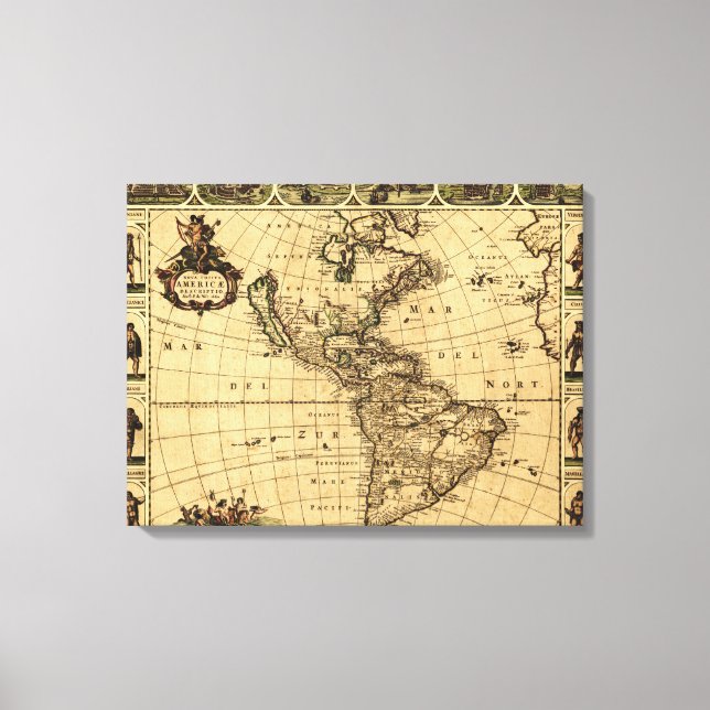 North and South AmericaPanoramic Map Canvas Print (Front)