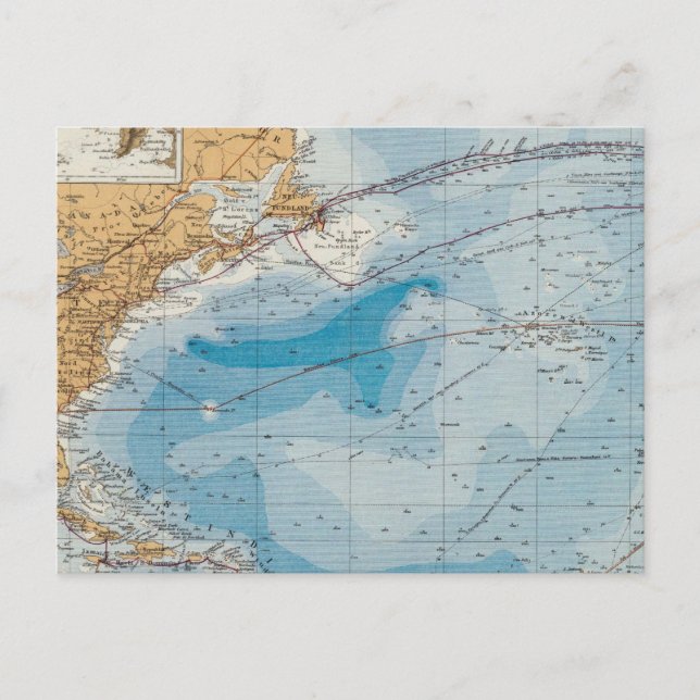 North Atlantic Ocean Map Postcard (Front)