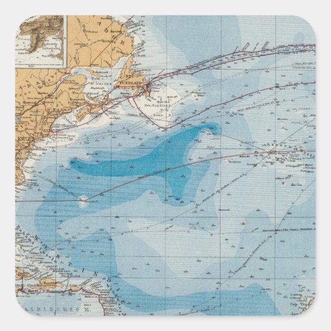North Atlantic Ocean Map Square Sticker (Front)