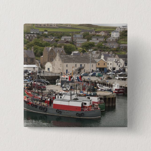 North Atlantic waterfront port of Stromness 15 Cm Square Badge (Front)