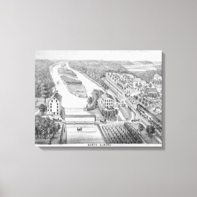 North Aurora Illinois 1871 FOX RIVER Stone Litho Canvas Print (Front)