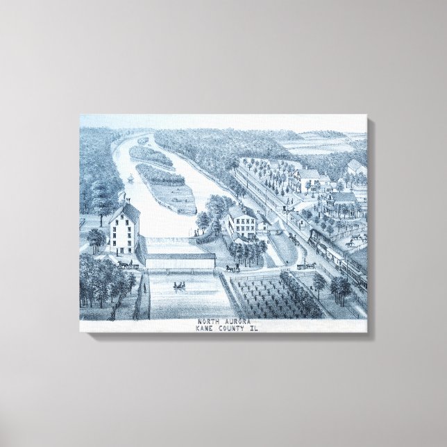 North Aurora Illinois 1871 River From Stone Litho Canvas Print (Front)