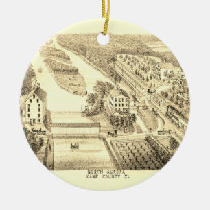 North Aurora Illinois Stone Lithograph 1871 Art Ceramic Tree Decoration