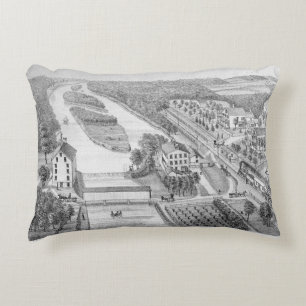 North Aurora Illinois Stone Lithograph 1871 Art Decorative Cushion