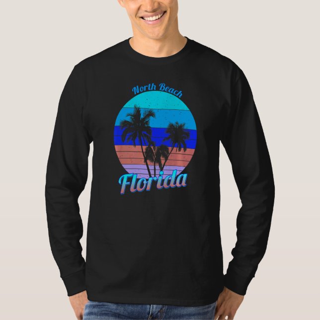 North Beach Florida Retro Tropical Palm Trees Vaca T-Shirt (Front)