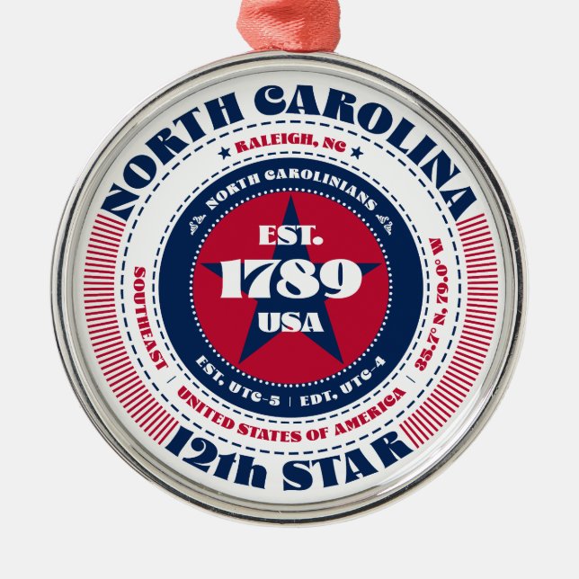 North Carolina 12th State Christmas Ornament (Front)
