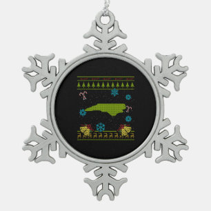North Carolina Christmas Ugly Shirt Snowflake Pewter Christmas Ornament
