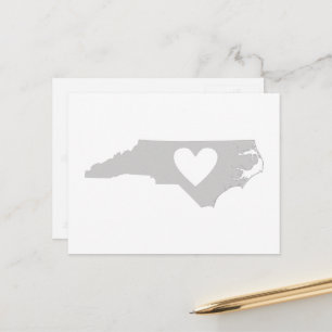 North Carolina Grey State Map Shape with Heart Postcard