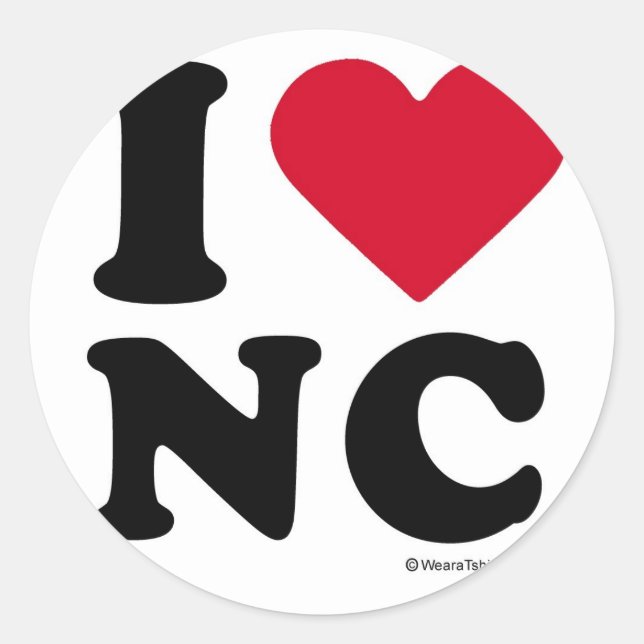 NORTH CAROLINA - "I LOVE NC" "I LOVE NORTH CAROLIN CLASSIC ROUND STICKER (Front)