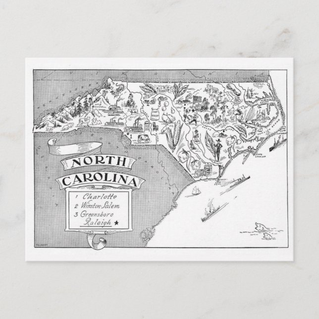 North Carolina Illustrated Postcard (Front)