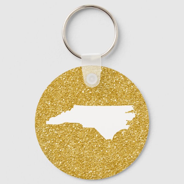 North Carolina in White and Gold Glitter Key Ring (Front)