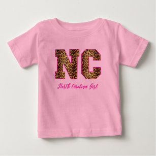 “North Carolina” Leopard Font USA State Pride Cust Baby T-Shirt