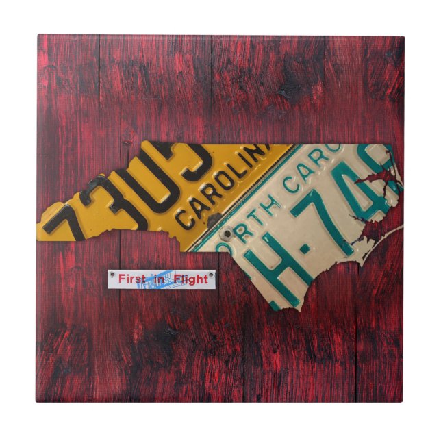 North Carolina License Plate Map Ceramic Tile V2 (Front)