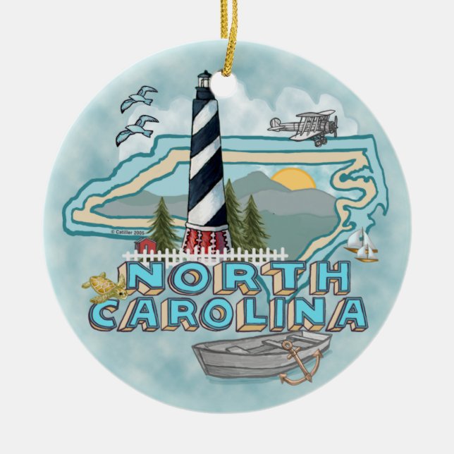 North Carolina Lighthouse Ceramic Tree Decoration (Front)
