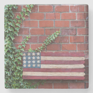 North Carolina, Linville, wooden US flag Stone Coaster