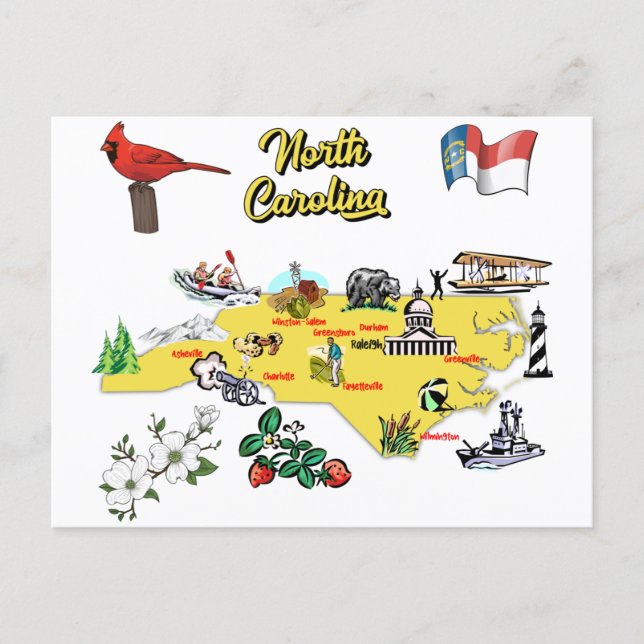 North Carolina Map Illustration Postcard (Front)