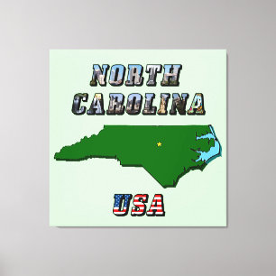 North Carolina Map Outline, Photo & US Flag Text Canvas Print