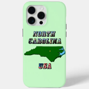 North Carolina Map Outline, Photo & US Flag Text  iPhone 15 Pro Max Case
