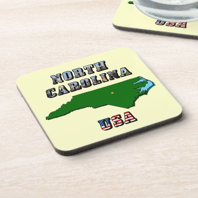 North Carolina Map Outline, Photo & US Flag Text  Coaster (Left Side)