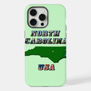 North Carolina Map Outline, Photo & US Flag Text iPhone 15 Pro Max Case