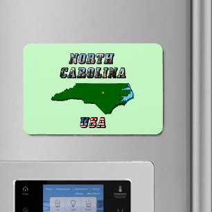 North Carolina Map Outline, Photo & US Flag Text Magnet