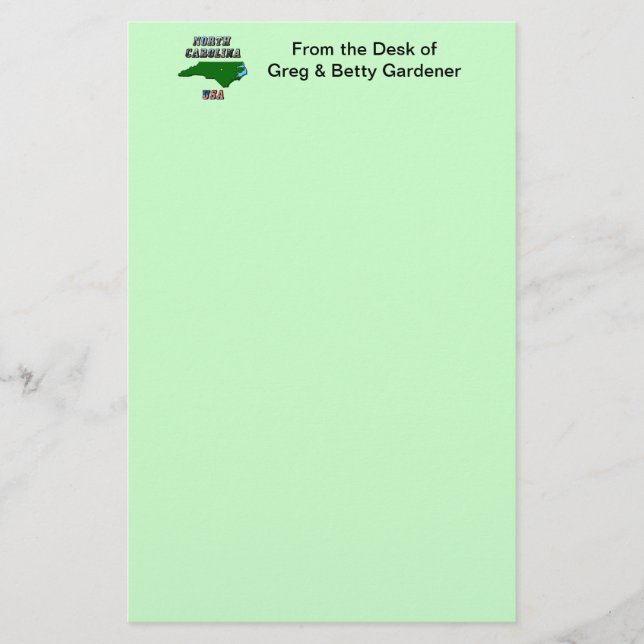 North Carolina Map Outline, Photo & US Flag Text  Stationery (Front)
