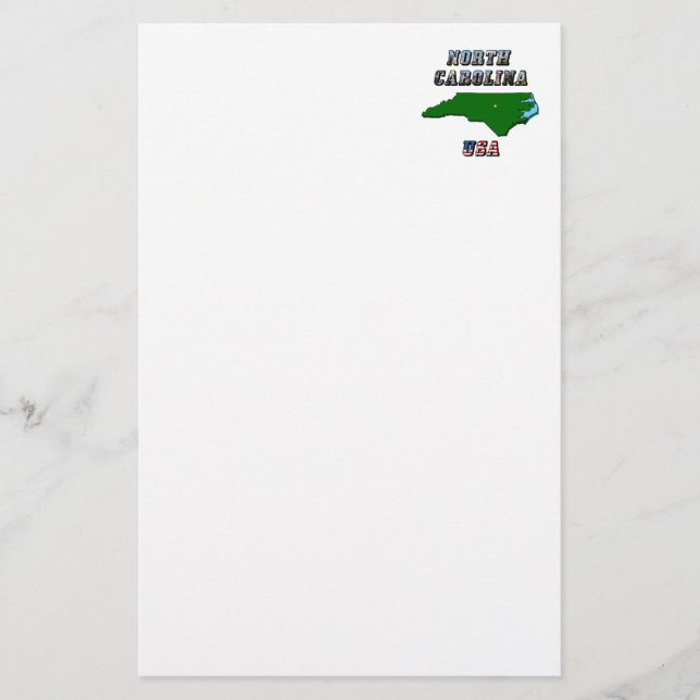 North Carolina Map Outline, Photo & US Flag Text  Stationery (Front)