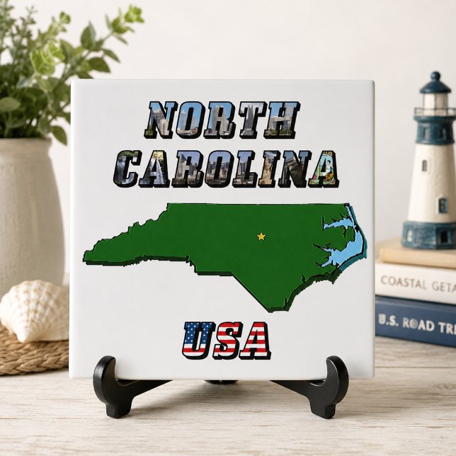North Carolina Map Outline, Photo & US Flag Text  Tile (North Carolina Map Outline, Photo & US Flag Text Tile)