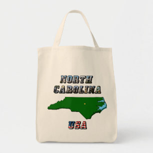North Carolina Map Outline, Photo & US Flag Text Tote Bag