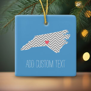 North Carolina Map with Custom Heart and Name Ceramic Tree Decoration