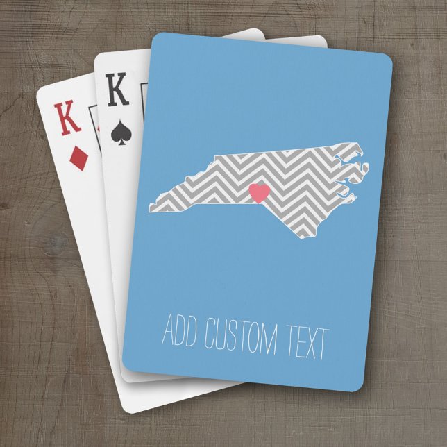 North Carolina Map with Custom Heart and Name Playing Cards (Personalized Playing Cards with a State Map, Movable Heart and Name)