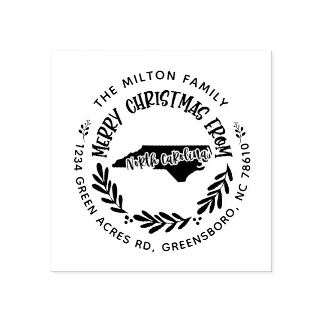 north carolina merry christmas return address rubber stamp (Imprint)