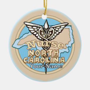 North Carolina Nurse Caduceus  Ceramic Tree Decoration