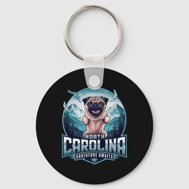 North Carolina Pug Dog Funny Mountain Hiking Outdo Key Ring (Front)