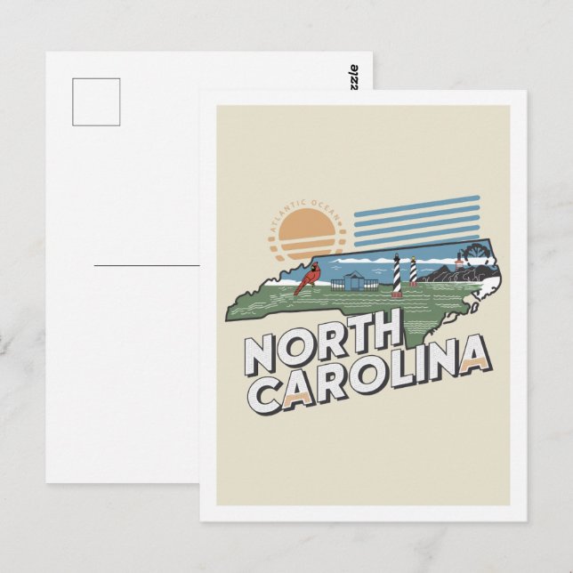 North Carolina Retro Travel Design Iconic US  Postcard (Front/Back)