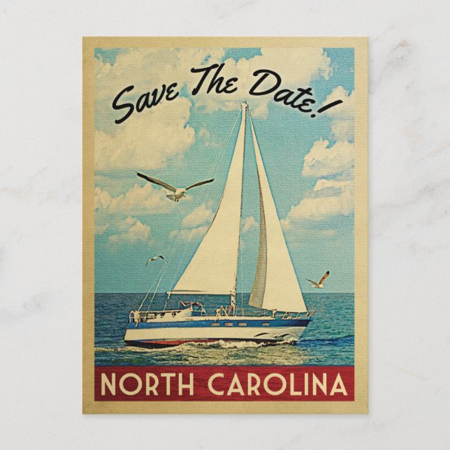 North Carolina Save The Date Sailboat Nautical Announcement Postcard (Front)