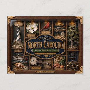 North Carolina Shadow Box 3D Figurine State Postcard