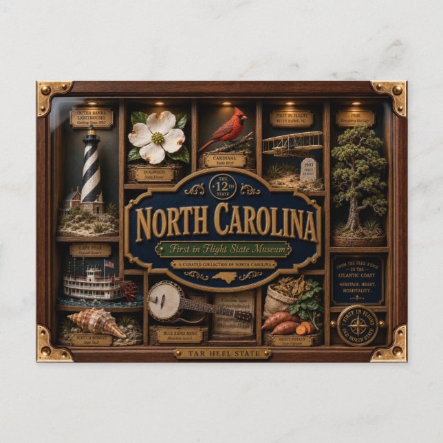 North Carolina Shadow Box 3D Figurine State Postcard (Front)