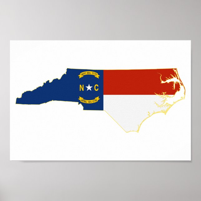 North Carolina Shaped Carolinian Tar Heel Flag Poster (Front)