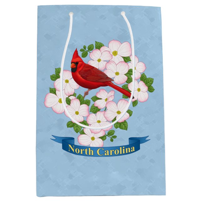 North Carolina State Cardinal Bird Dogwood Flower Medium Gift Bag (Front)