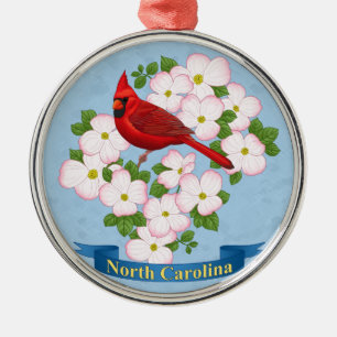 North Carolina State Cardinal Bird Dogwood Flower Metal Tree Decoration
