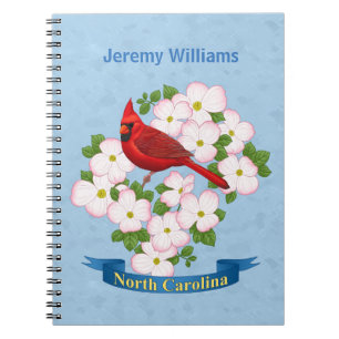 North Carolina State Cardinal Bird Dogwood Flower Spiral Notebook