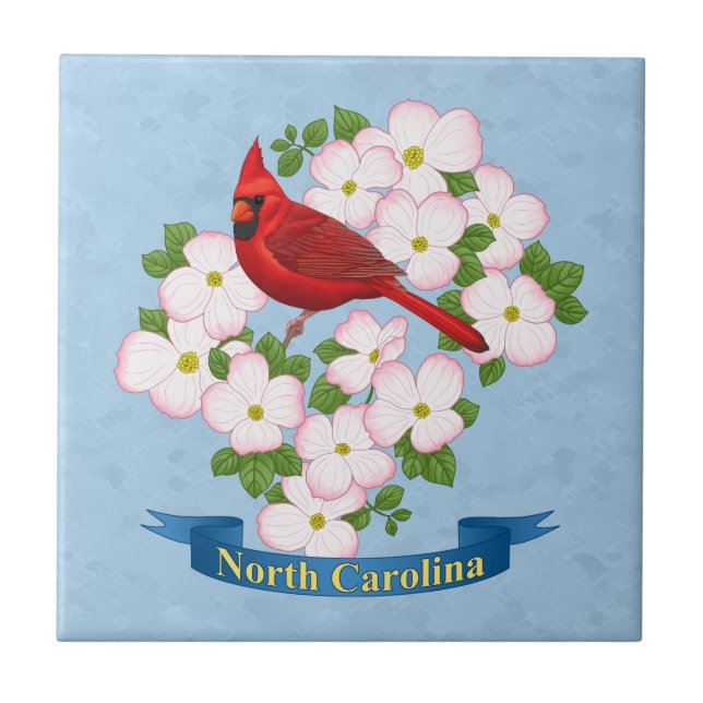 North Carolina State Cardinal Bird Dogwood Flower Tile (Front)