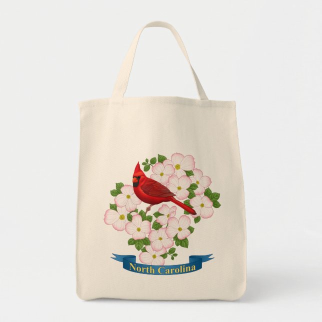 North Carolina State Cardinal Bird Dogwood Flower Tote Bag (Front)
